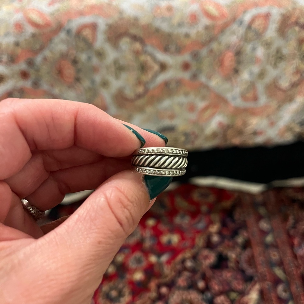 David Yurman Sterling Silver Cigar Band Cable Ring with Diamonds